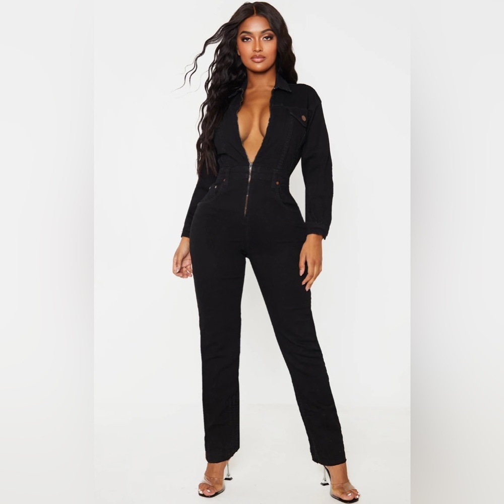 Shape Black Denim Zip Front Jumpsuit - Picture 1 of 5